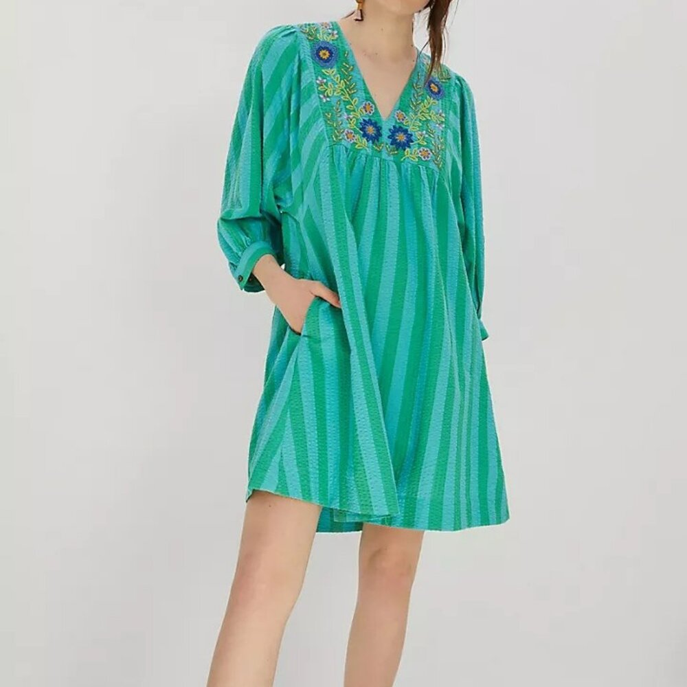 Boho Embroidered Floral Tunic Mini Dress - NWOT